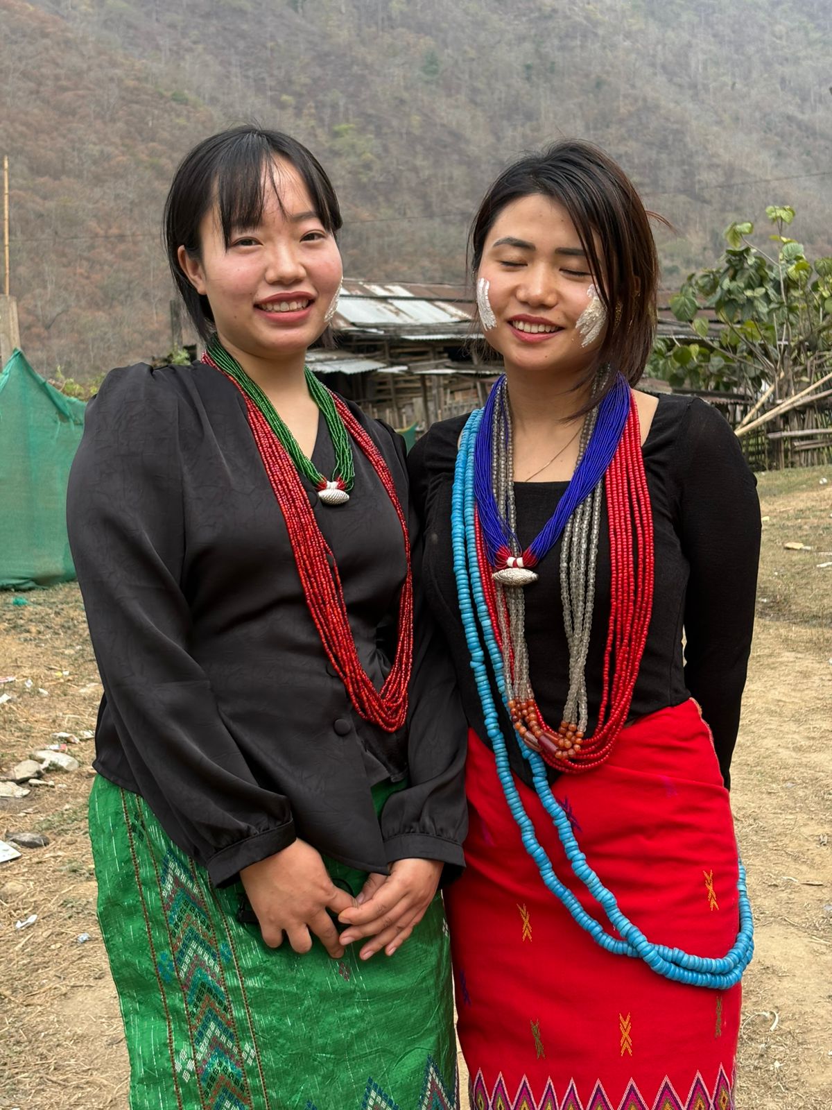 Two young Apatani women in traditional attire, Ziro